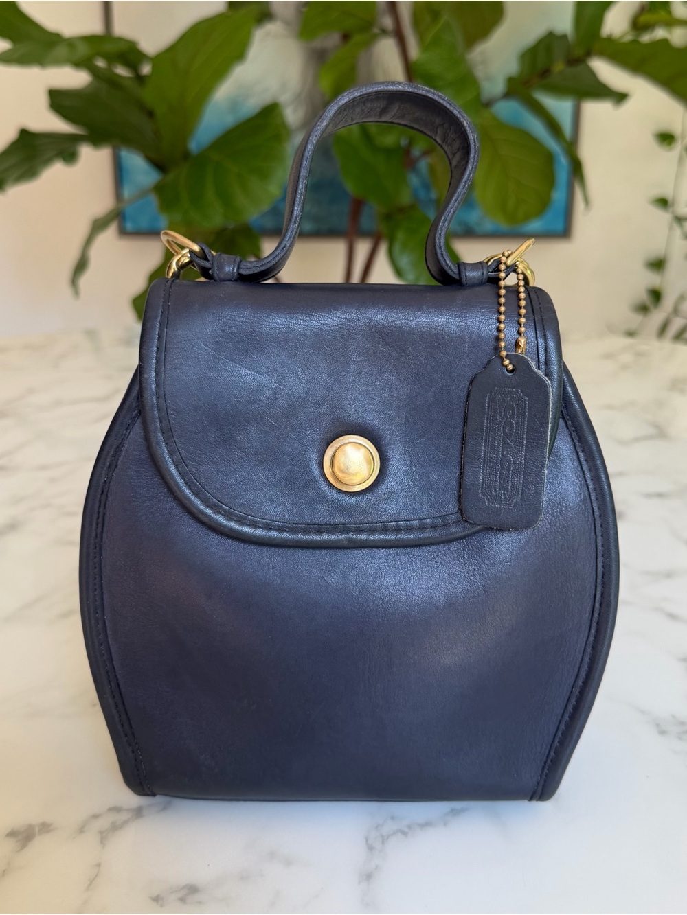 Coach Vintage Derby Top Handle Crossbody Shoulder Bag 5130 Navy Blue 90s USA